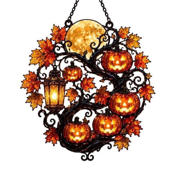 Halloween Outdoor Hanging Decorations Light Up Pumpkin Wrought Iron Wall Decor for Window Porch Indoor Fall Harvest Party Decor