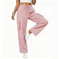 thumbnail image 2 of Livrdious Wide Leg Linen Cargo Pants for Women Drawstring High Waisted Baggy Palazzo Summer Beach Lounge Trousers with Pockets, 29'' Inseam, 2 of 7