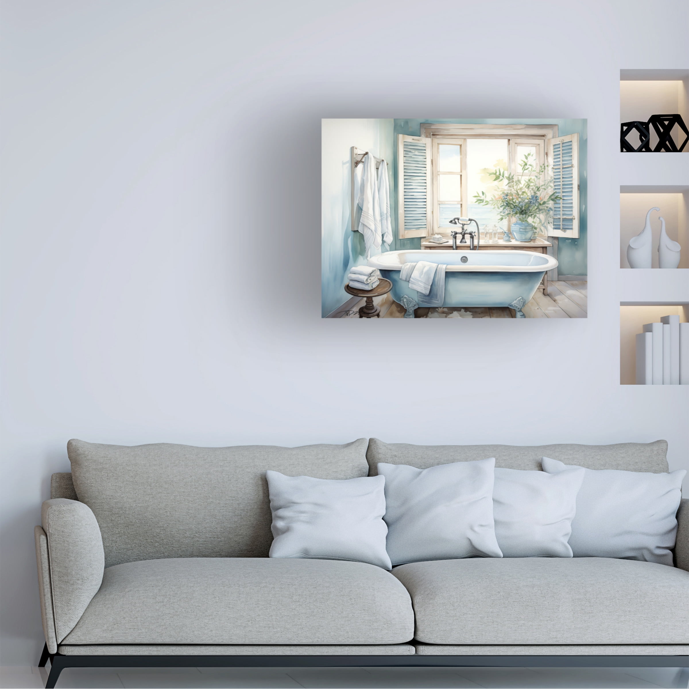 Canvas Wall Art - Momart 'Blue Bathtub' Wall Art for Living Room, Bedroom, or Office DÃ©cor by Trademark Fine Art - 32 x 24 Inches