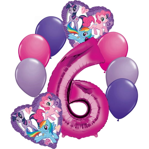 My Little Pony Heart Balloon Bouquet 6th Birthday Balloon, Hot Pink, 9 Pcs