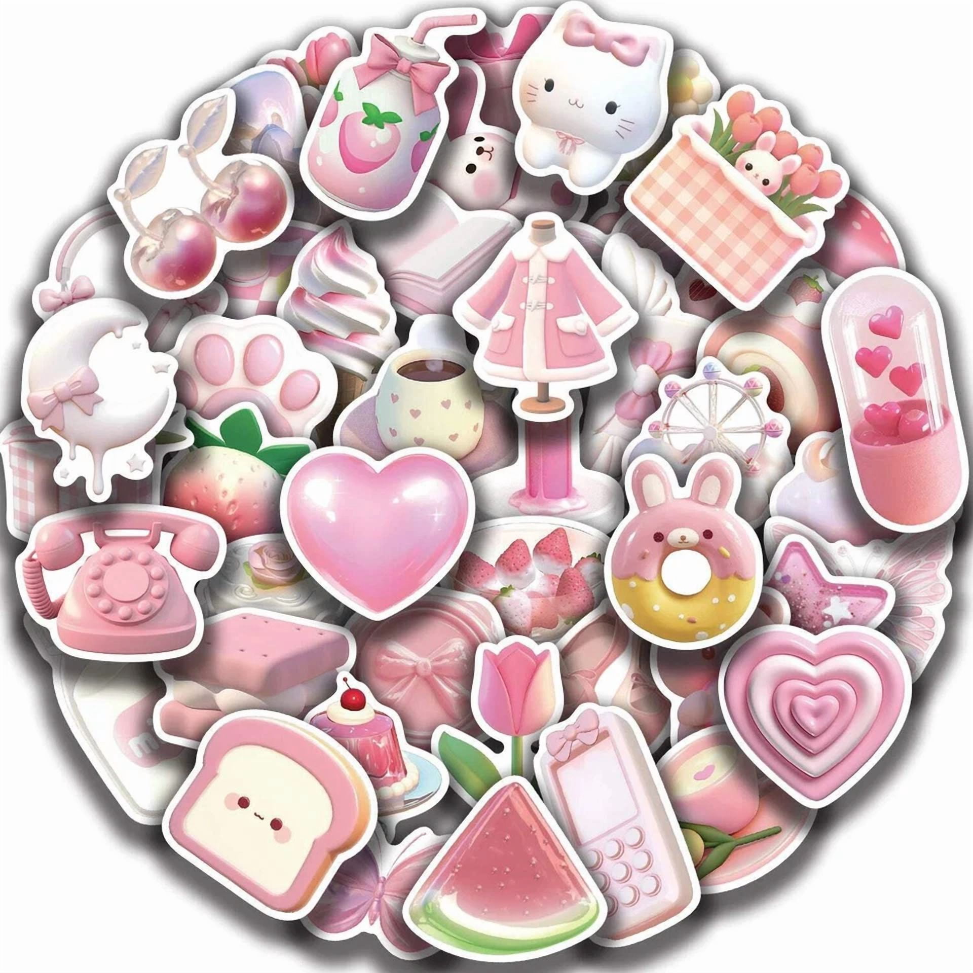 CIRCLE- 50Pcs Kawaii Pink Love Pvc Sticker Aesthetic Korean Stationery Decoration Scrapb