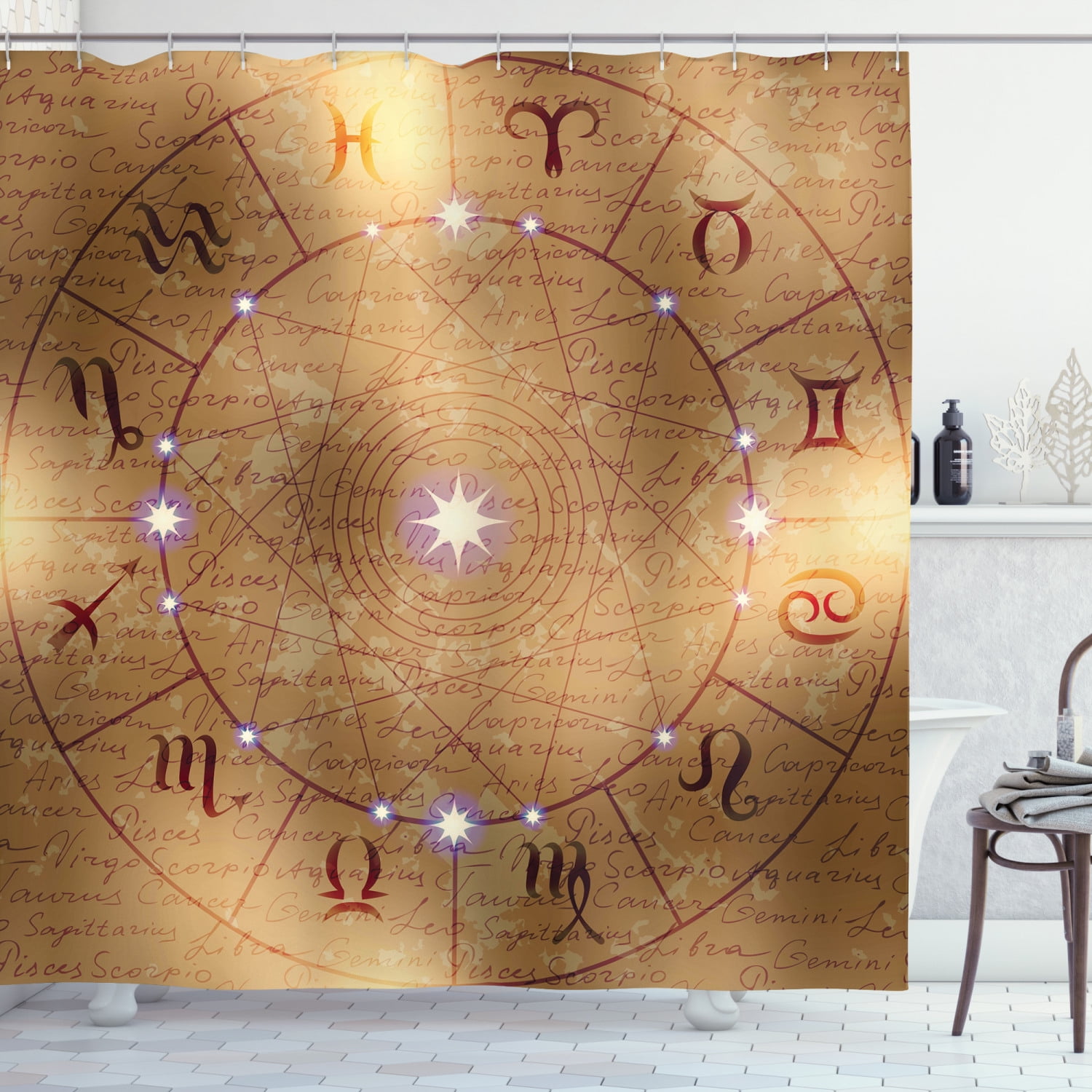 Fabric Shower Curtain Leo Astrology Zodiac Print for Bathroom 84" Extralong 