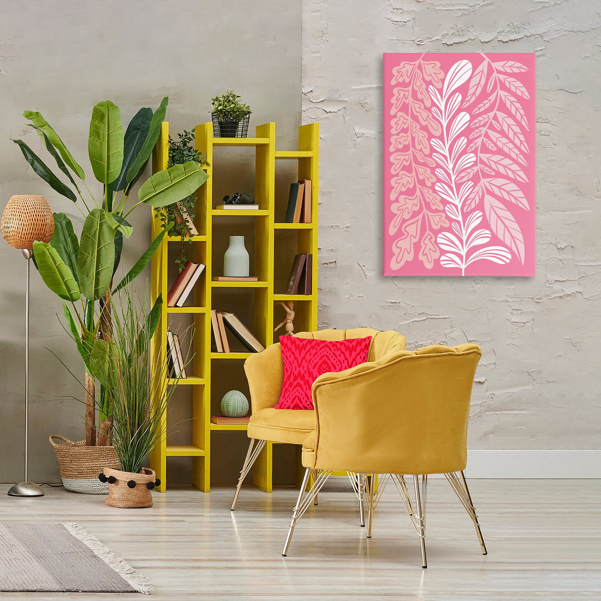 Stupell Industries Peach Pink Long Plants Plants & Flowers Painting Wrapped Canvas Art Print Wall Art, 24 x 36