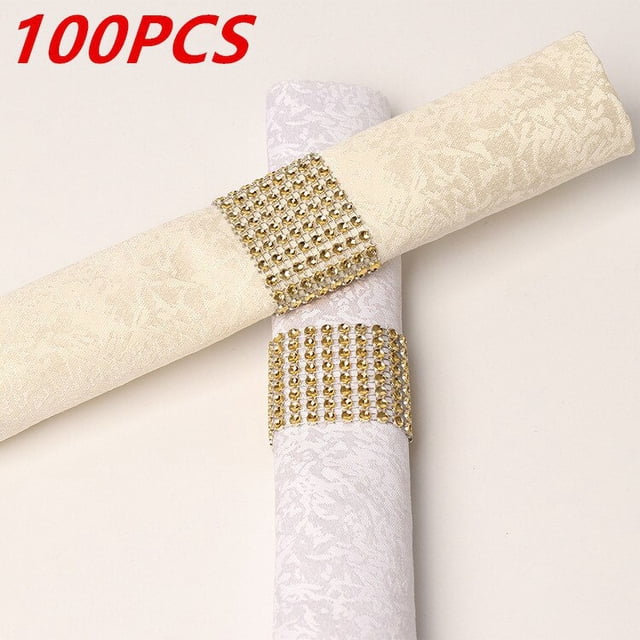 Servilleteros de diamantes de imitación, decoración ostentosa para bodas, cenas, elegantes, dorados, plateados, suministros para fiestas, 100/50 piezas