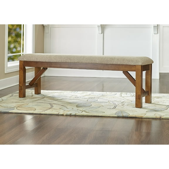 Linon Kraven Dining Bench Upholstered Seat Wood Frame in Dark Hazelnut Stain