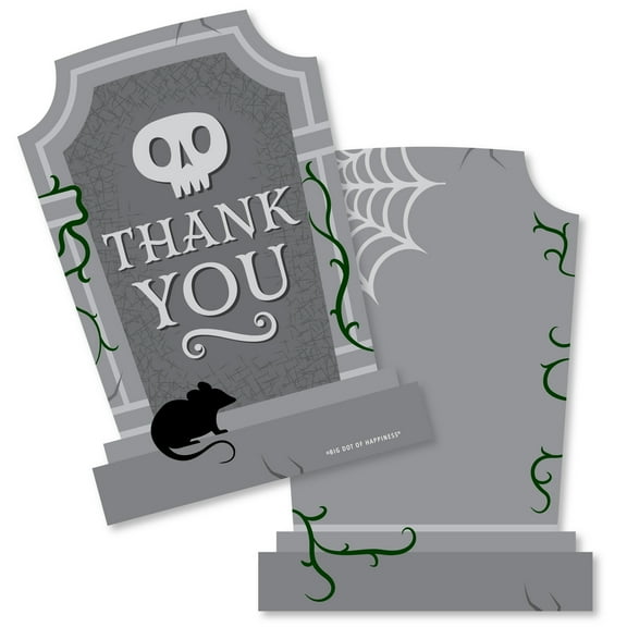 Big Dot of Happiness Creepy Cemetery - Shaped Thank You Cards - Spooky Halloween Tombstone Party Thank You Note Cards with Envelopes - Set of 12