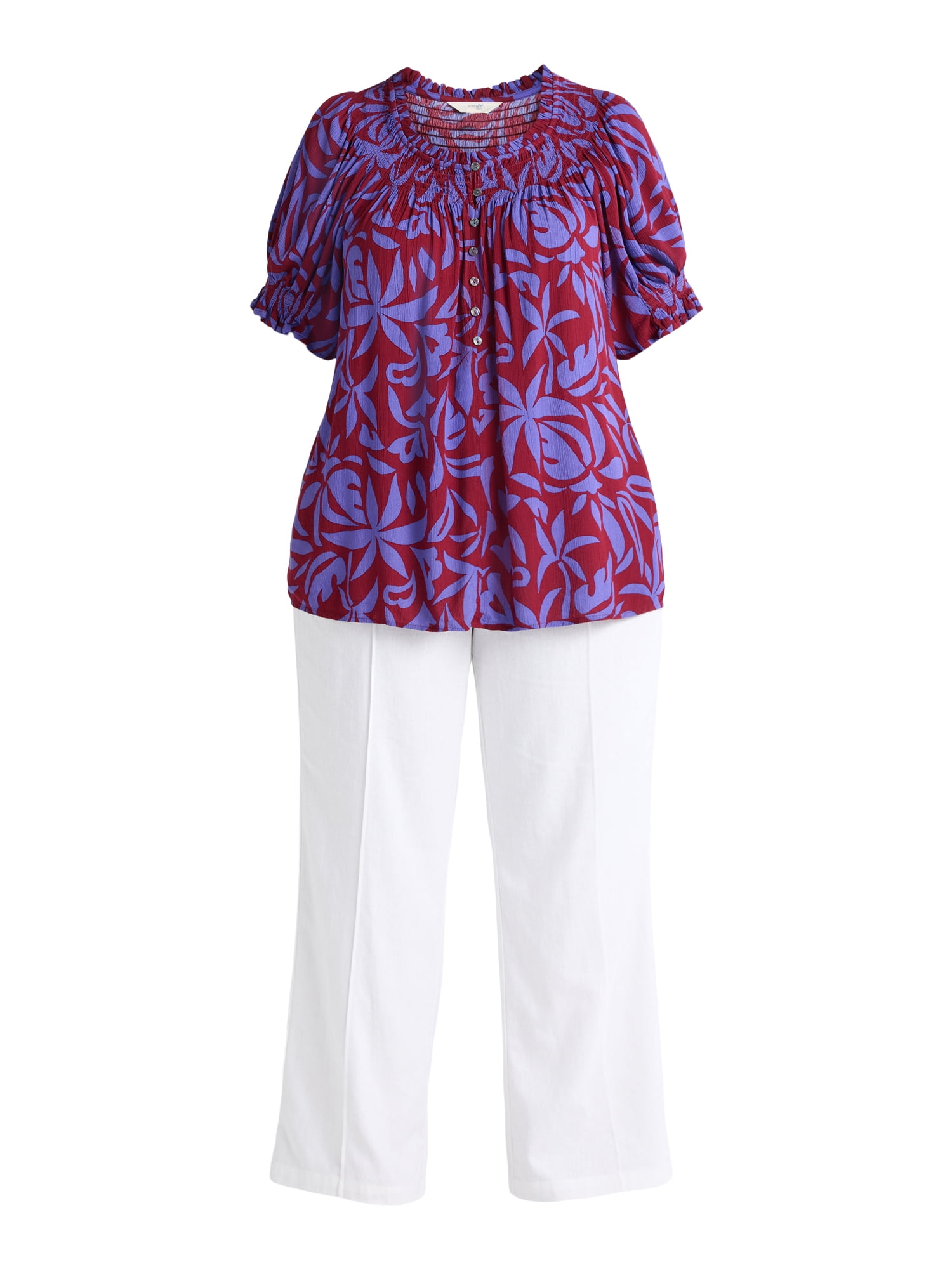 Terra & Sky Women's Plus Sizes Short Sleeve Peasant Top