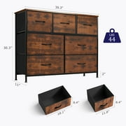 EDX 7 Drawer Dresser, Wide Chest of Drawers Nightstand Storage Tower Storage Fabric Dresser for Living Room, Bedroom, Hallway, Rustic Brown