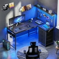 thumbnail image 4 of Casacomoda 43 inch L Shaped Desk with 4 Storage Drawers, Reversible L Shaped Gaming Desk with Power Outlets & LED Lights, Computer Desk with Movable CPU Stand & Hutch for Home Office, Black, 4 of 9