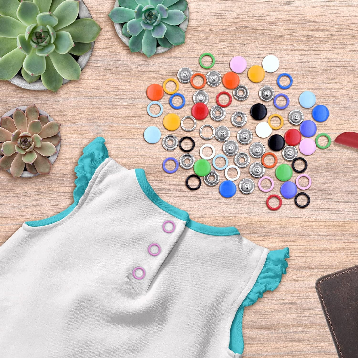 Pearl snaps button kit 400 pieces 100 sets 10 mm copper snap fasteners with pliers 5 colors for diy clothing repair