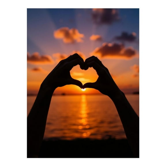 Diamond Art Kits for Adults - 5d Heart Sunset Hands Silhouette Sky Diamond Painting for Adults, Diamond Art for Adults Beginners, Diamond Painting Kits for Adults for Home Wall Decor
