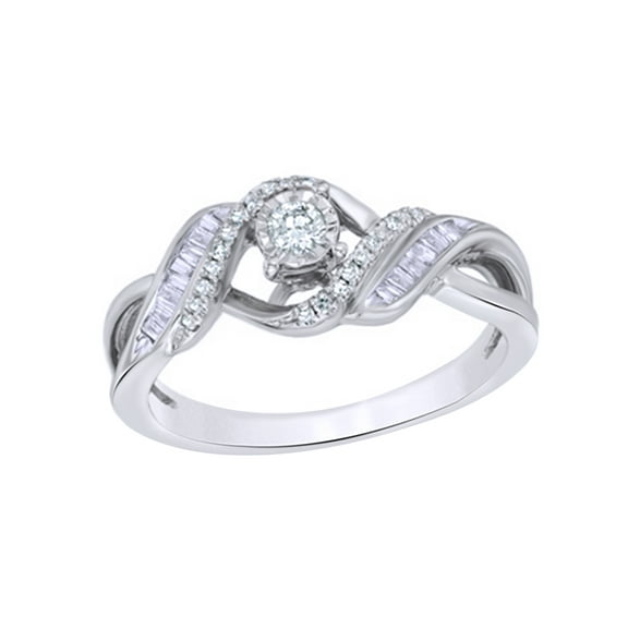 Round Cut White Natural Diamond Twist Bypass Ring in 10k White Gold (0.25 Cttw)