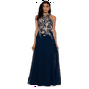 Betsy & Adam Women's Embellished Chiffon Illusion Gown Blue Size 10