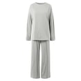 thumbnail image 4 of Fiaer,Womens Trendy Solid Lounge Wear Sets with Pockets,Crew Neck Long Sleeve Tshirts and Palazzo Lace up Pants 2 Pieces,Women's Loose Fit Plus Size Outfits Set Grey XXL, 4 of 5