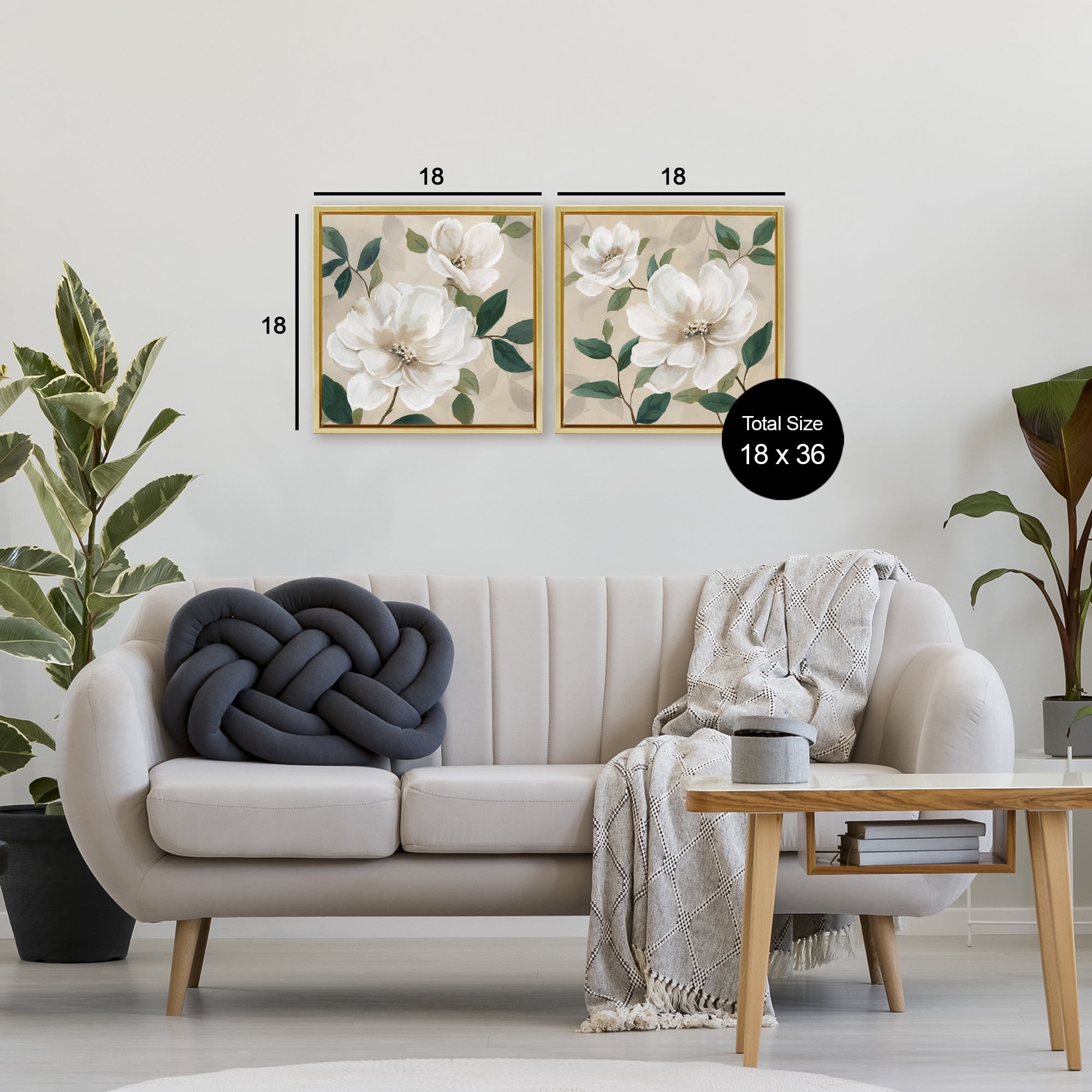 Stupell Industries Serene White Blossoms & Foliage 2 Piece Gold Framed Floater Canvas Set, design by Nan