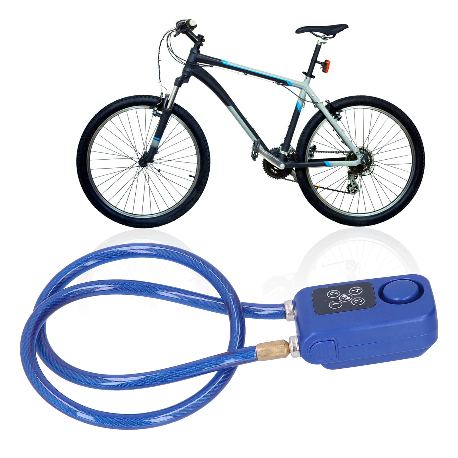NFTIGB Anti-Theft Bike Alarm Lock with Remote Control, 110dB Siren, 4-Digit Password, IP55 Waterproof Bicycle Cable Lock, Blue