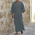 thumbnail image 3 of SIYUDAN Kaftan Thobe for Men Casual Long Sleeve Mens Summer Robe Arabic Thobe with Pockets Muslim Shirts for Men Grey Kaftan, 3 of 4