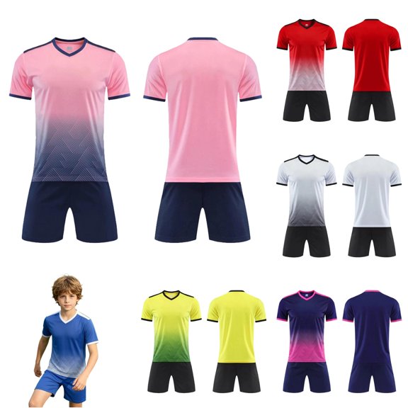 LIIPEE Summer Outfits For Boys Athleisure Gradient Color Short Sleeve Tees Solid Color Shorts 2 Piece Set Kids Quick Drying Breathable Sports Outfit Sets,13-14 Years