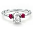 thumbnail image 3 of Gem Stone King 14K White Gold White Created Sapphire and Red Created Ruby Engagement Ring for Women | 1.28 Cttw | Oval 7X5MM | Gemstone September Birthstone | Size 7, 3 of 6
