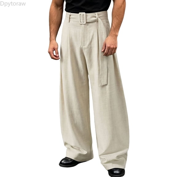 Dpytoraw Men's Curved Casual Trousers Smart Casual Drape Pants Beige L