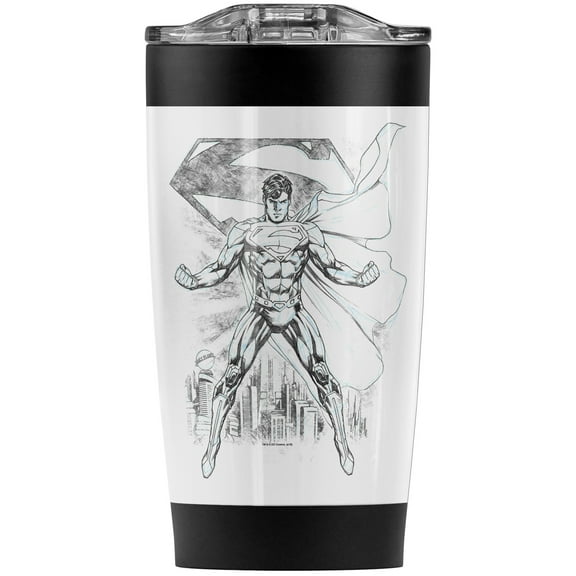 Superman Super Sketch Stainless Steel Tumbler 20 oz Coffee Travel Mug/Cup, Vacuum Insulated & Double Wall with Leakproof Sliding Lid | Great for Hot Drinks and Cold Beverages