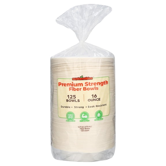 Sustainables Premium Strength Fiber Bowls, 16 oz, 125 Count