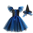 thumbnail image 2 of XXWXYD Girls Layered Ruffle-Shoulder Witch Tutu Dress with Hat, Sleeveless Mesh Tulle Lace-Up Halloween Party Performance Outfit Eight Color Choices, 2 of 4