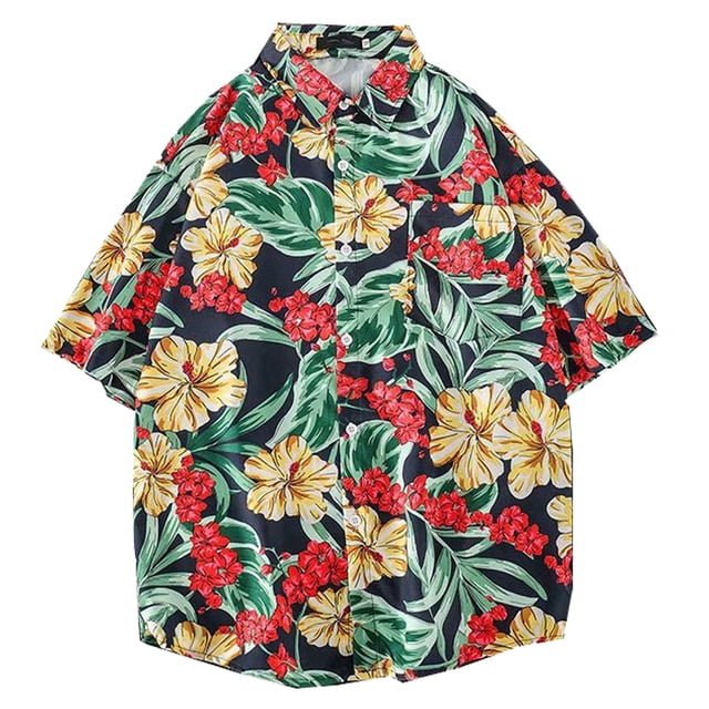 Camisa casual de manga corta regular para hombre, camisas vintage, camisa de playa estampada, top de verano