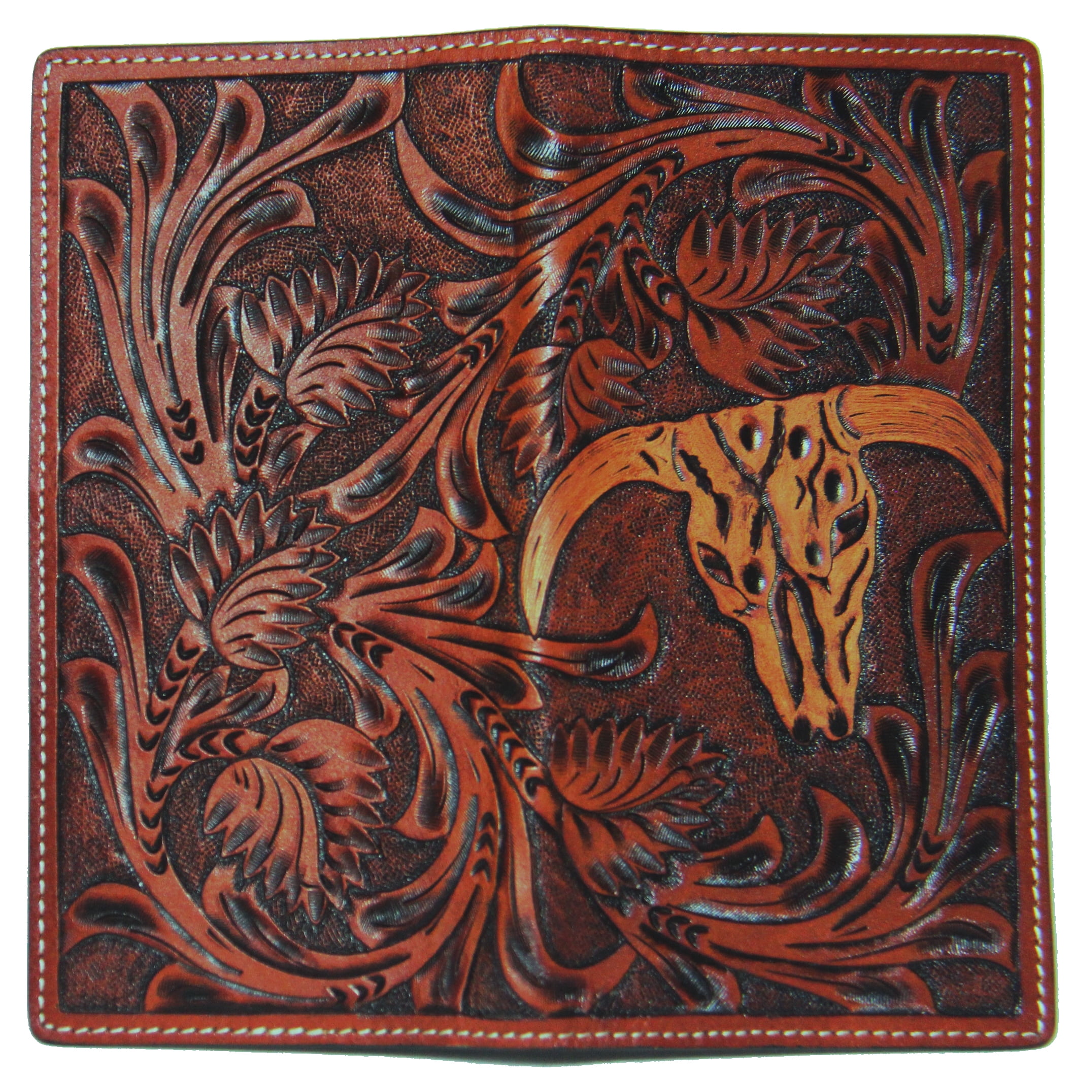 Custom Morgan Dollar Heads Cow Skull Trifold wallet