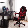 thumbnail image 2 of Giantex Chaise de Jeu, Fauteuil Inclinable Ergonomique avec Coussin Lombaire de Massage, Dossier Réglable, Repose-Pieds et Roulettes, Style Course pour Bureau à Domicile, Rouge, 2 of 8
