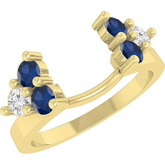 beryl_creation 925 Sterling Silver 1.40 Ct Round Cut Blue Sapphire Wedding Engagement Enhancer Guard Wrap Ring 14K Yellow Gold Plated For Women's -8