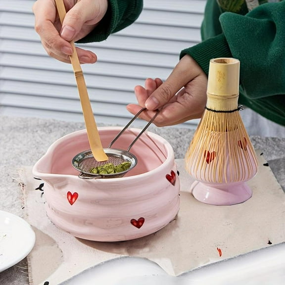 Matcha Tea Set, 5 Counts/set Including Matcha Bowl & Whisk & Filter & Stick, Tea Making Tool Set for Home Office Kitchen Use