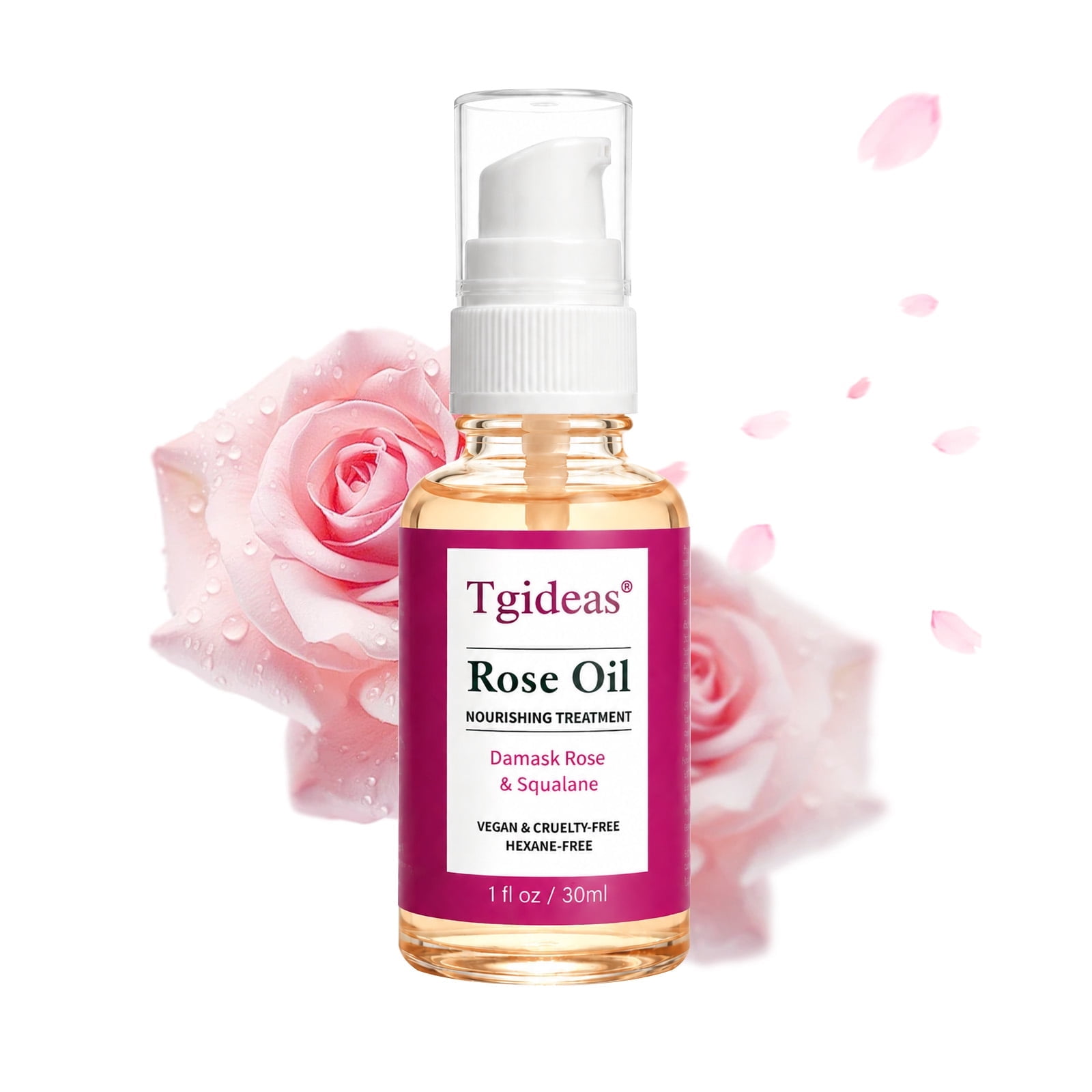 Tgideas Rose Oil with Squalane & Rosehip for Anti Aging Facial Treatment, Hydrates Skin, 1 fl oz