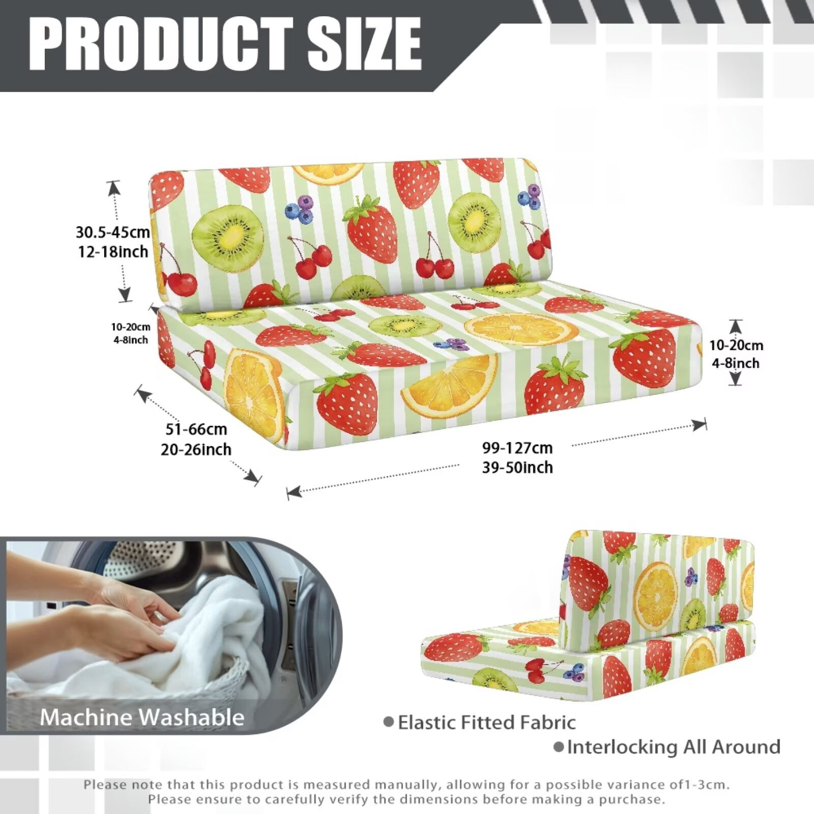 Psesaysky Dinette Seat Covers 2 Pcs Stretchable Camper Cushion Slipcover Colorful Fruits RV Couch Cover with Elastic Edge Non-Slip Sofa Slipcover for Travel Trailer RV Accessories