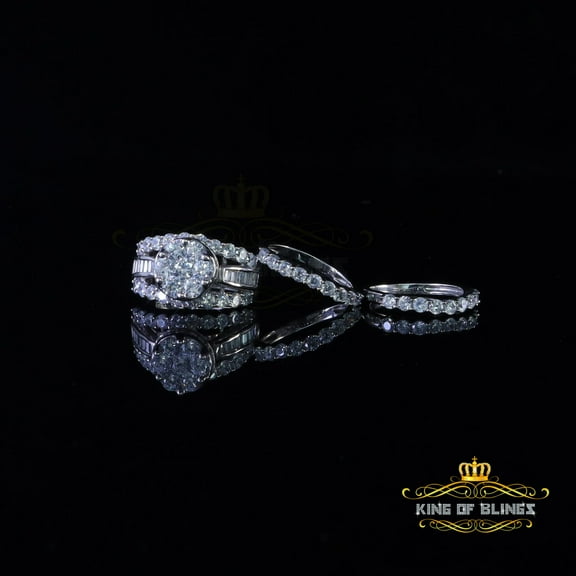 King of Bling's 925 White 13.00ct Cubic Zirconia Silver 3 piece Bridal Fancy Womens Ring Size 9