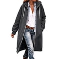 thumbnail image 2 of Oversize Winter Coats for Women, Women's Fashion Large Size Solid Color Zipper Hooded Plus Velvet Thickened Long Sleeve Jacket Dark Gray M, 2 of 6