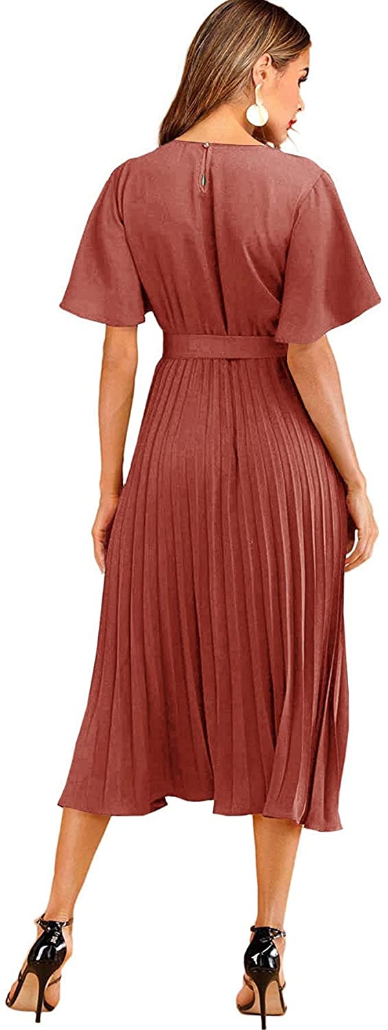 Elegant Belted Pleated Flounce Sleeve 
