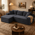 thumbnail image 2 of UHOMEPRO Full-Size 4-Seater Modular Sectional Sofa with Chaise, Deep Seat L-Shaped Cloud Couch for Living Room, No Assembly Family Cloud Sofa, Plush Corduroy Fabric, Gray, 2 of 5