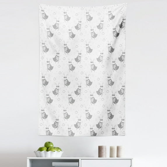 Cartoon Tapestry, Superhero Rabbit Character Fighting Animal Comic Easter Joyful Playful, Fabric Wall Hanging Decor for Bedroom Living Room Dorm, 5 Sizes, Grey White, by Ambesonne
