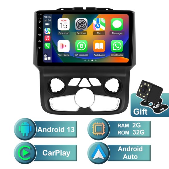 Android 13 Car radio for Dodge RAM 1500/2500/3500 2013-2018 with Auto A/C Multimedia Stereo Wireless Carplay Autoradio Android Auto Navigation GPS WIFI Mirror link Camera FM BT 2 32GB
