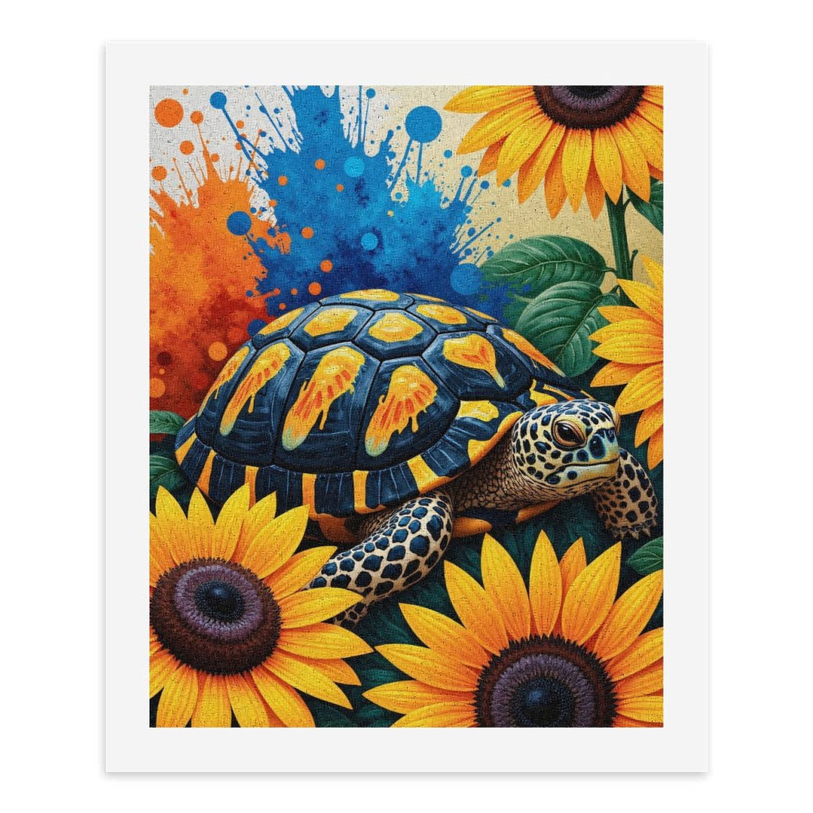Paint By Numbers Kit for Adults Beginner - DIY Turtle Sunflowers Splash Art Canvas Painting Kits for Adults, Frameless Paint By Number for Adults for Home Wall Decor 16x20 Inch