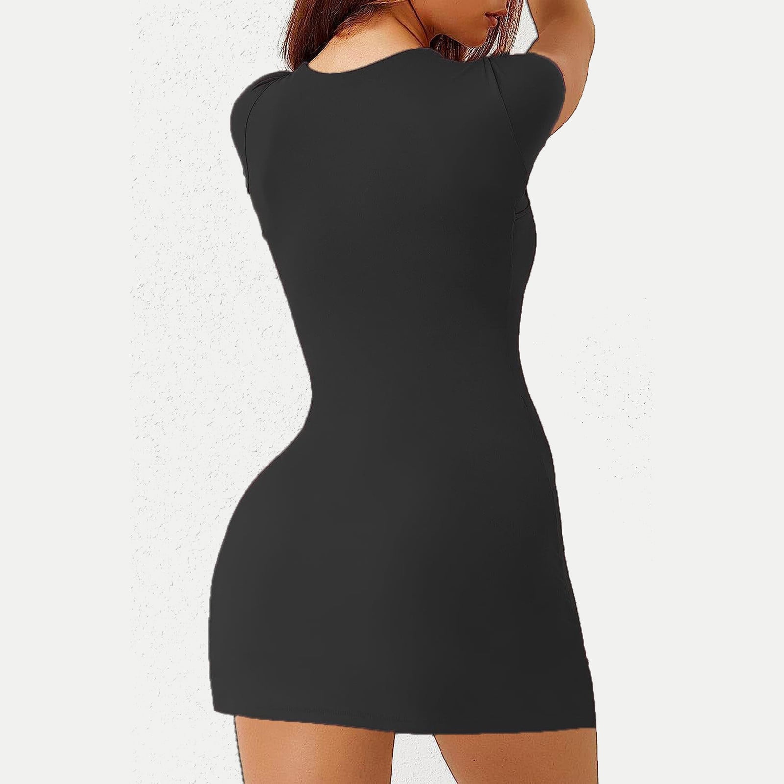 QATAINLAV Vacation Sales! Womens Tennis Dress with Built in Shorts and Bra Spaghetti Straps Athletic Golf Dresses Summer Side Slit Workout Mini Dresses Black S