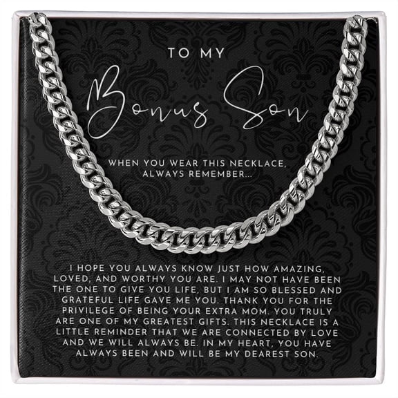 To My Bonus Son Necklace From Mom, White Cuban Link Necklace