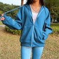 thumbnail image 3 of Veste à Capuche Zippée en Coton Mélangé pour Femmes Grande Taille Ample Fine pour Haut Bleu m, 3 of 7