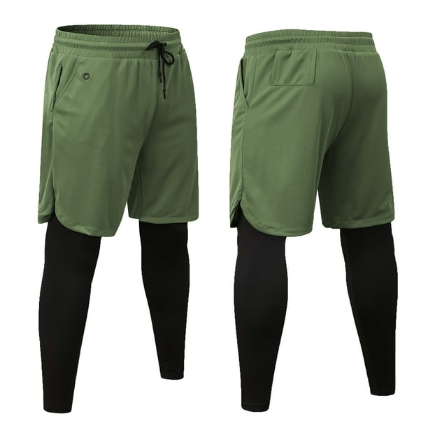 Men Sport Pants with Pockets 2-in-1 Liner Leggings Athletic Shorts