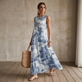 thumbnail image 3 of Xixirimido Blue Toile de Jouy Print Womens 2026 Maxi Dresses Casual Summer Long Sundress Sleeveless Loose Fit Flowy Sundress with Pockets for Beach Vacation Party, Size S, 3 of 7