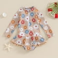 thumbnail image 5 of Douhoow Toddler Girl Floral Bathing Suit Kids Rash Guard Long Sleeve Zipper Ruffle Tassel One Piece Swimsuit, 5 of 9