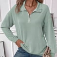 thumbnail image 4 of Annhoo T Shirts for Women Fall Zip up Long Sleeve Textured Blouses Ladies Loose Cozy Going out Lounge Tops, 4 of 5