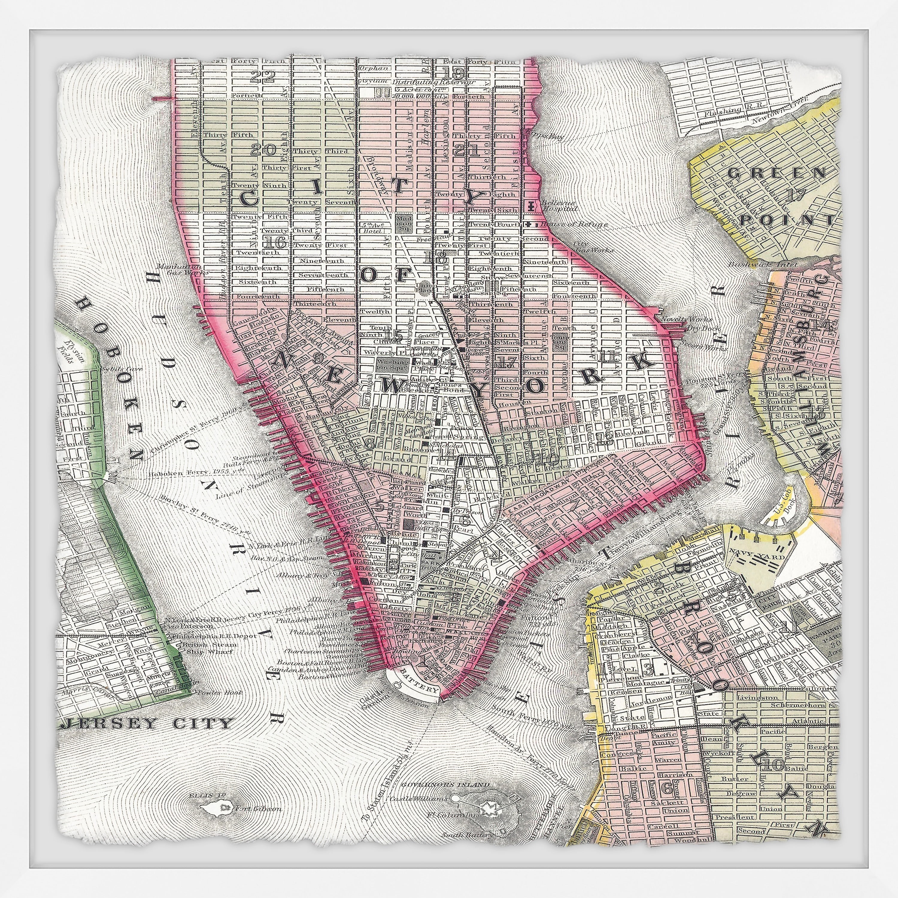 Marmont Hill Plan of NY Framed Wall Art, 1.50" x 24.00"