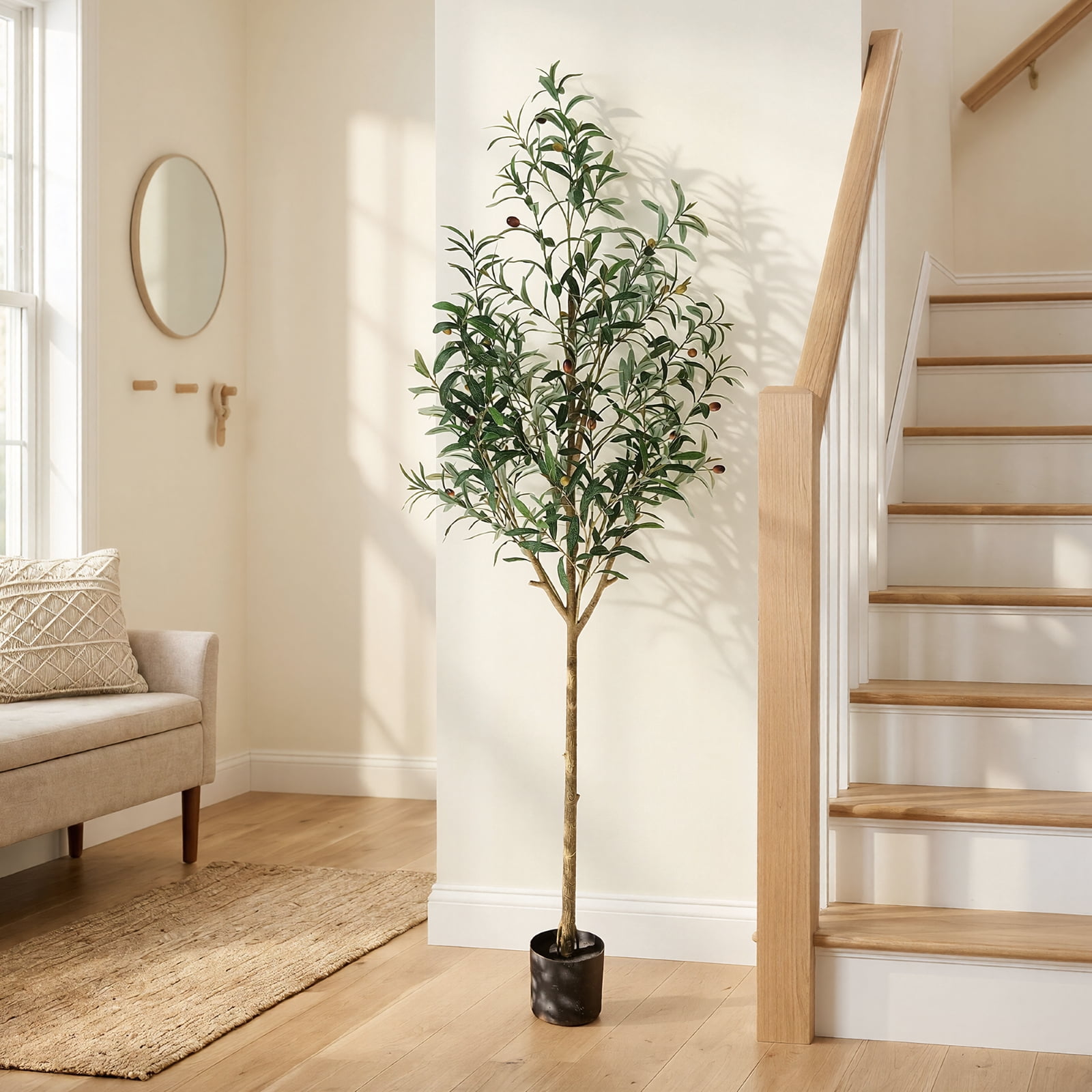 BEAUTYPEAK 6.1FT Artificial Plant Fake Indoor Olive Tree Decorative Outdoor Greenery in Black Pot